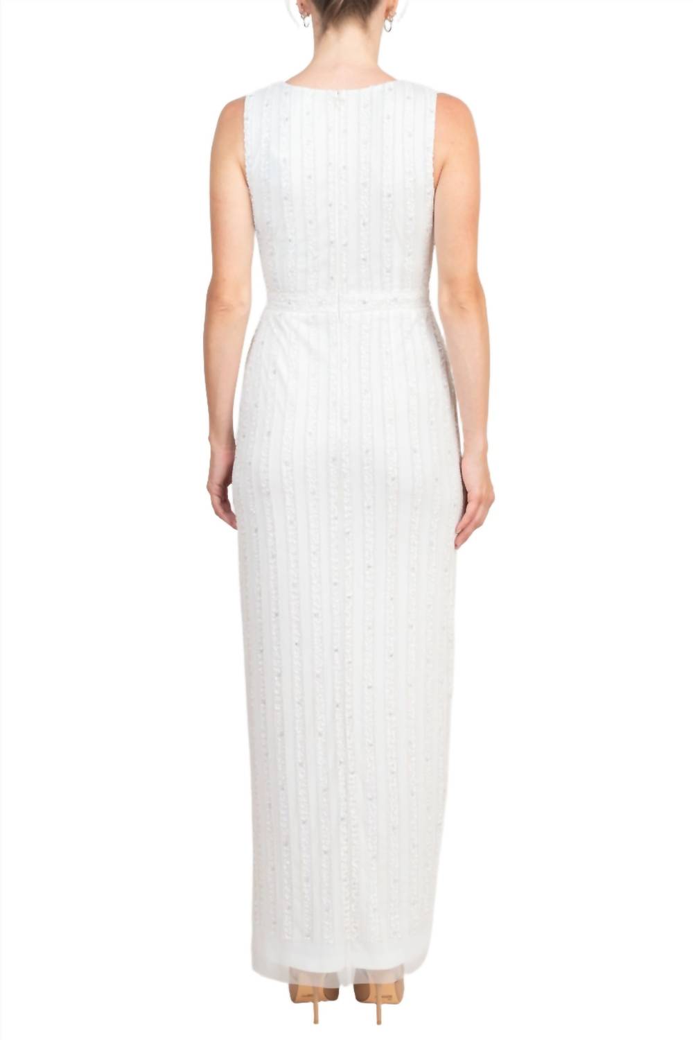 Adrianna Papell - V-neck Sequined Mesh Dress