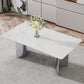 Modern Minimalist Dining Table with Imitation Marble Glass Top and Metal Legs