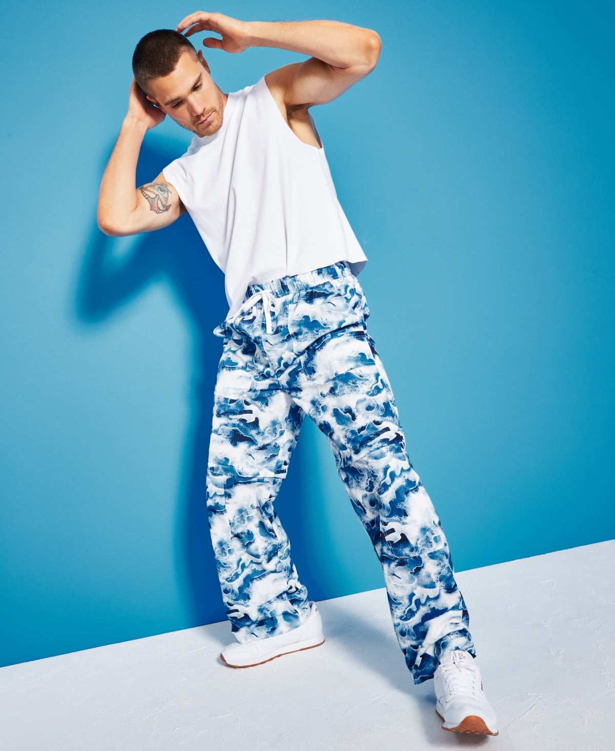 Men's Relaxed-Fit Convertible Utility Pants - Blue Camo