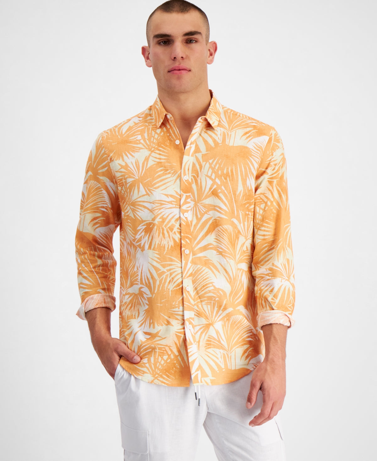 Men's Andy Print Linen Button-Down Shirt