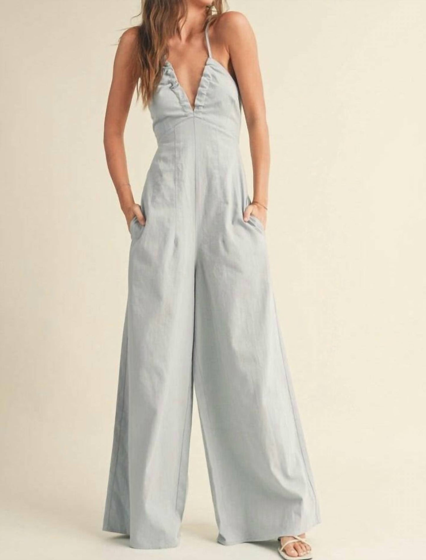 Miou Muse - Washed Cotton Halter Jumpsuit
