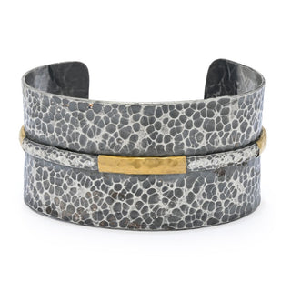 Anatolia by Cevherun 24K Gold Accented Hammered 0.21ctw Diamond Wide Cuff Bracelet