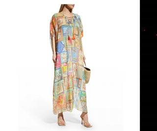 Johnny Was - Bella Cape Sleeve Lace Up Maxi Kaftan Dress