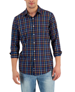 Club Room Men's Plaid Tech Woven Button-Up Shirt, Created for Macy's