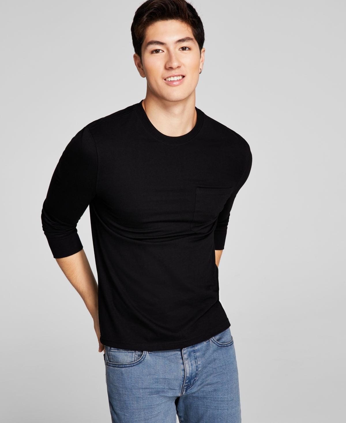 Men's Long Sleeve Pocket T-Shirt - Jet Black