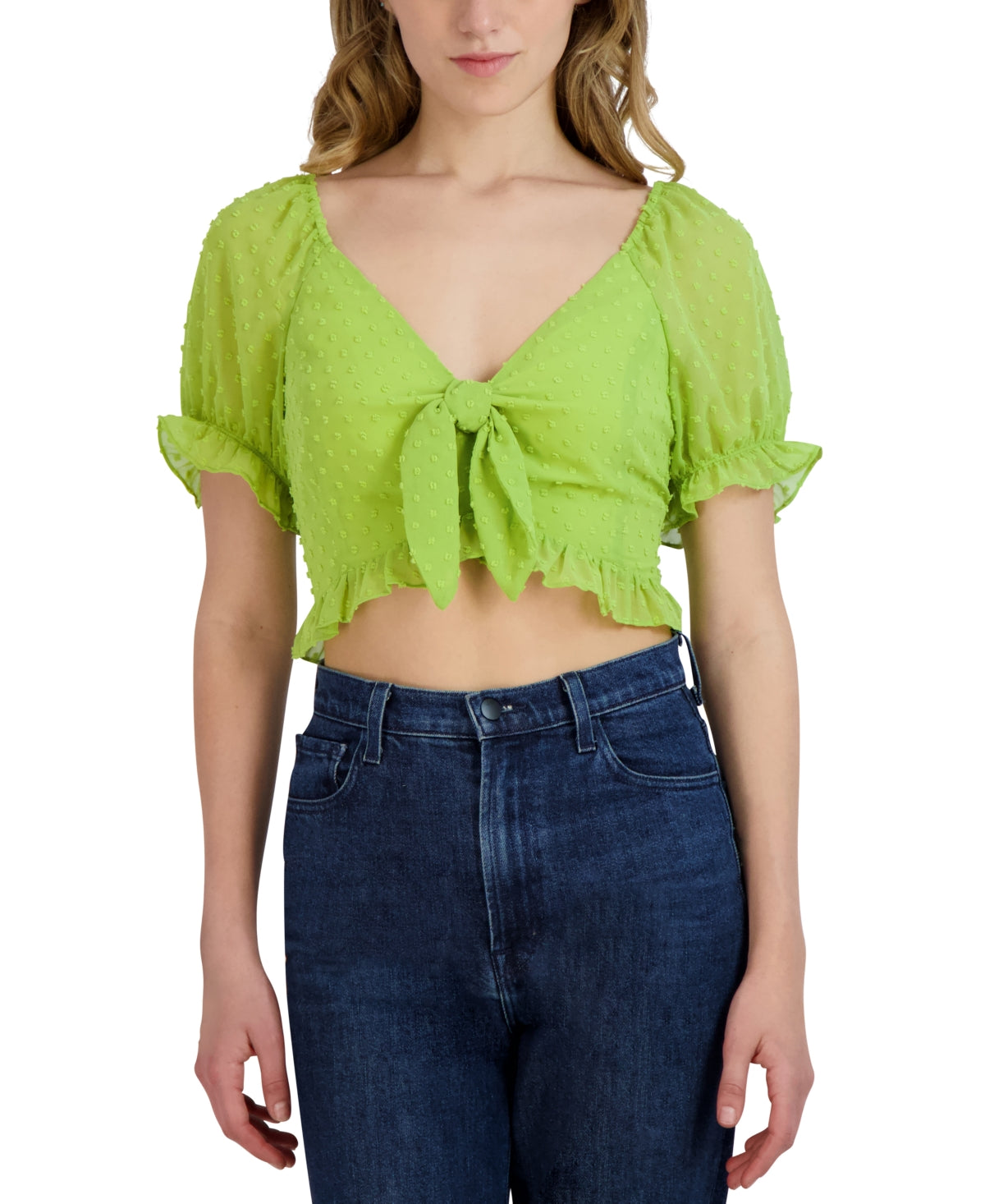 [Women's Clip Dot Knot Front Crop Top]