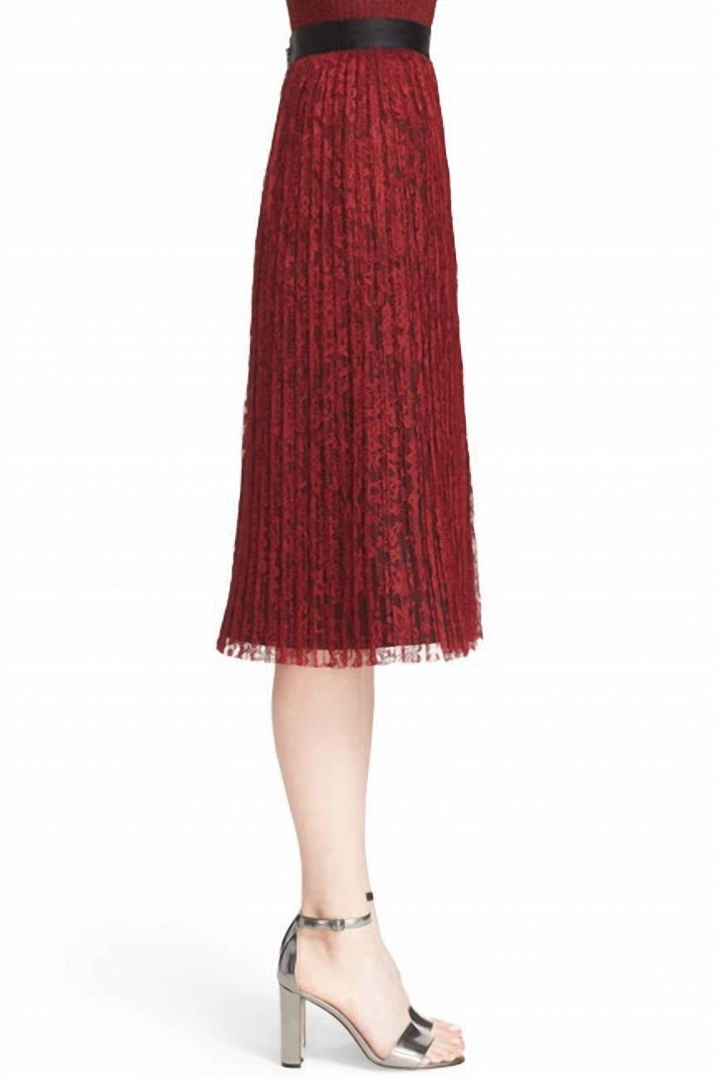 Alice + Olivia - Floral Lace Pleated Midi Skirt