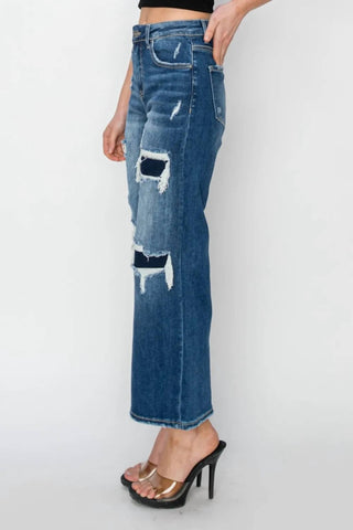 Risen - Full Size High Rise Patch Detailed Wide Leg Crop Jeans