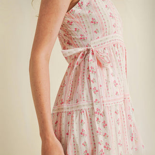 &Merci - Ivory Floral Side Bow Coquette Midi Dress