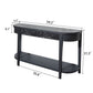 59.2in Black Carved Wooden Console Table with Lower Storage Shelf and Drawers
