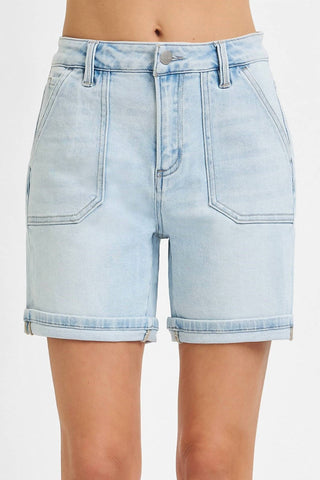 Risen - Light Curvy High Rise Patch Pocket Cuffed Relaxed Shorts