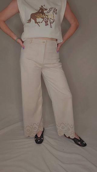 Allie Rose - Suede Laser Cut Wide Leg Pants