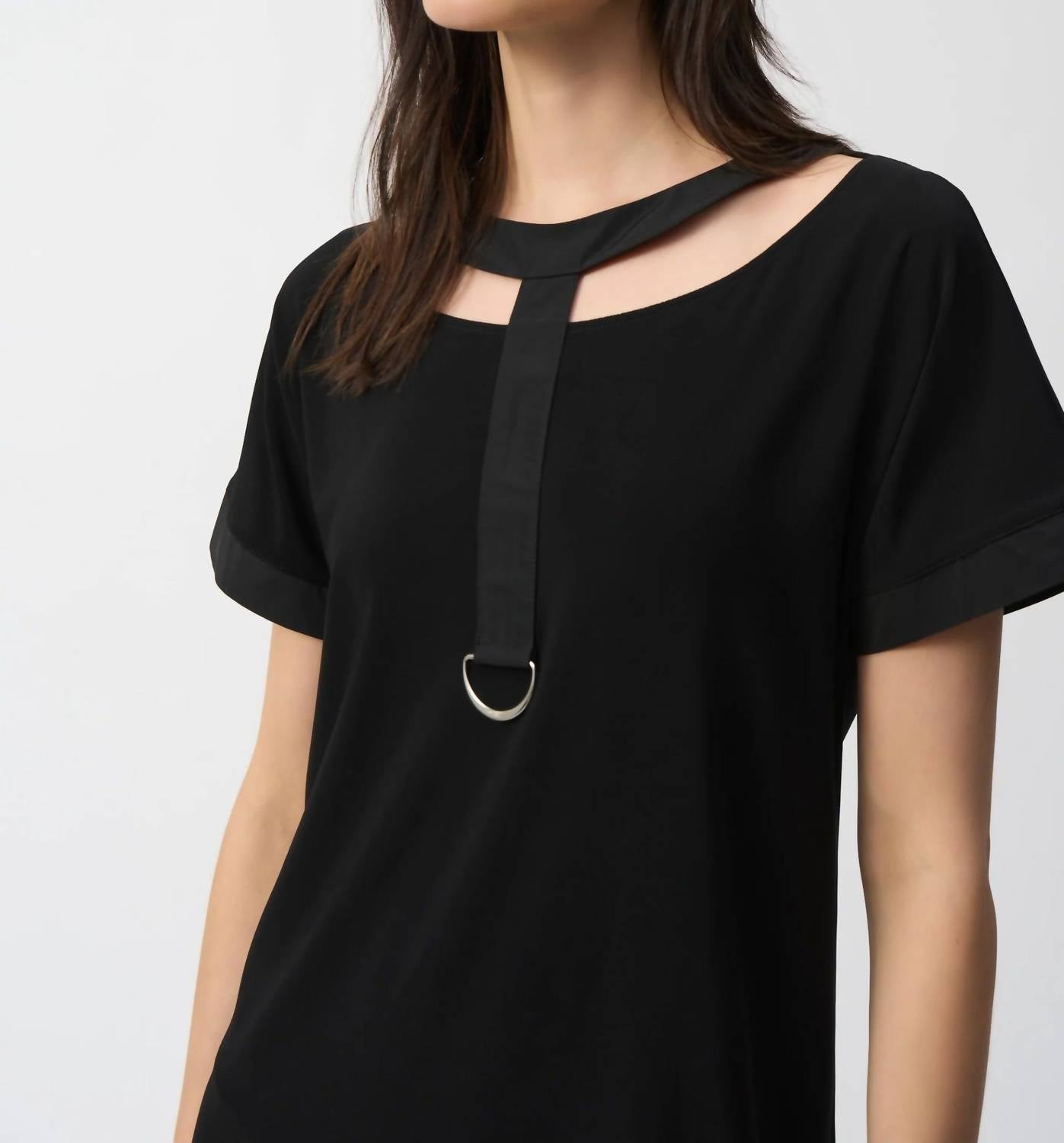Joseph Ribkoff - Cutout Yoke Detail Shift Midi Dress