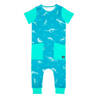 RAGS Apparel Kid's Short Sleeve Hip Pocket Rag Romper Blue Size 12-18M