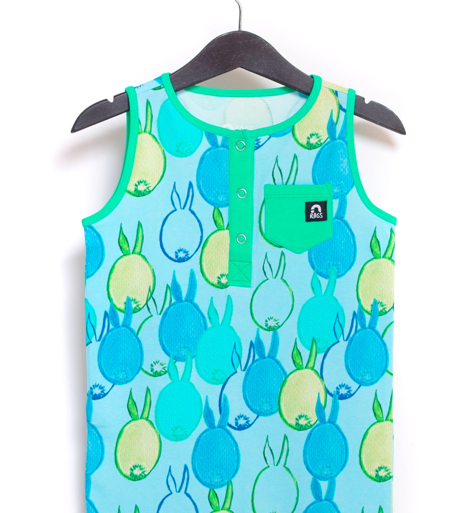 RAGS Apparel Kid's Tank Henley Capri Pocket Rag Romper Blue Size 2T