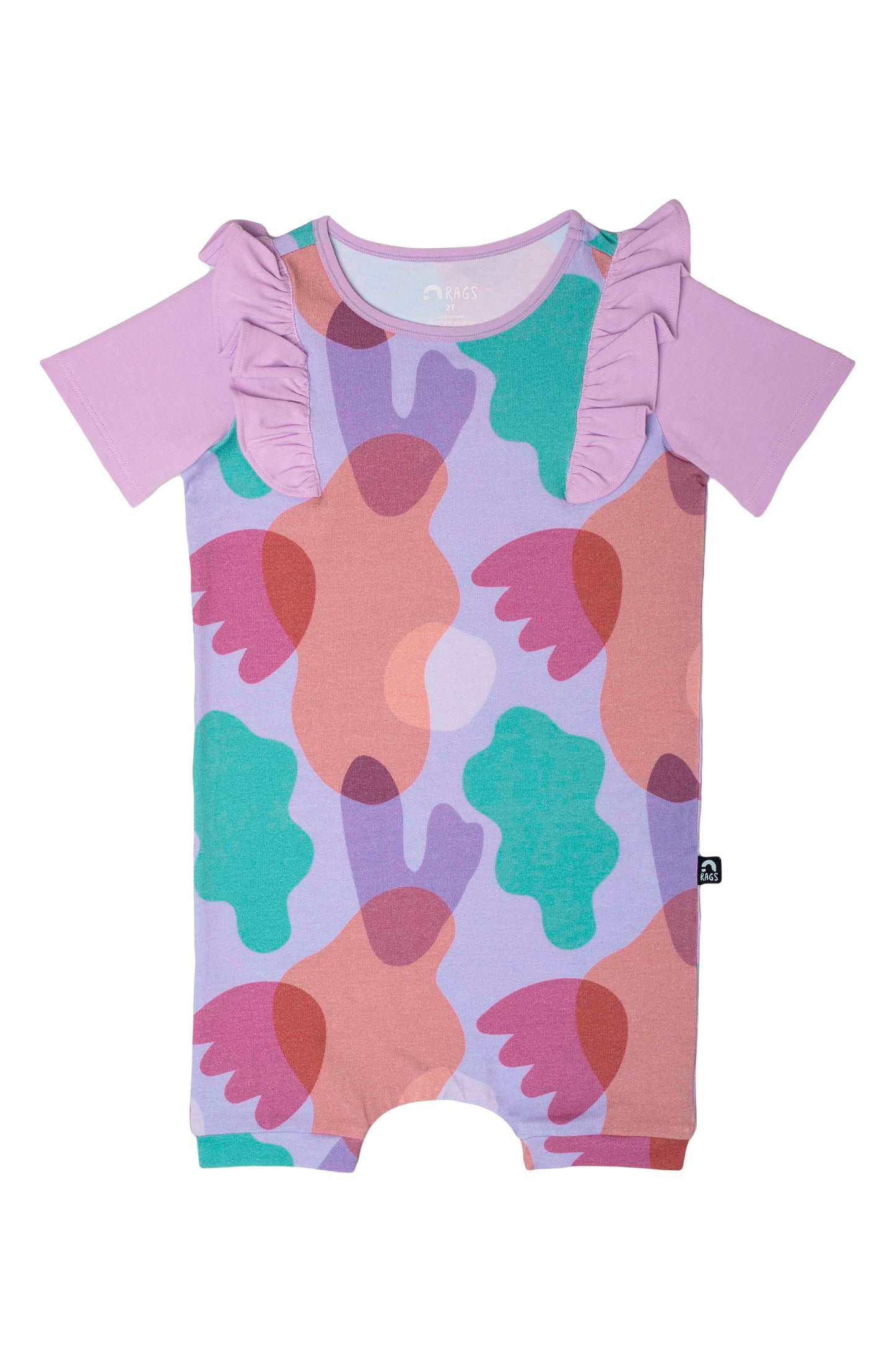 RAGS Apparel Kid's Short Sleeve Short Ruffle Rag Romper Purple Size 6-12M