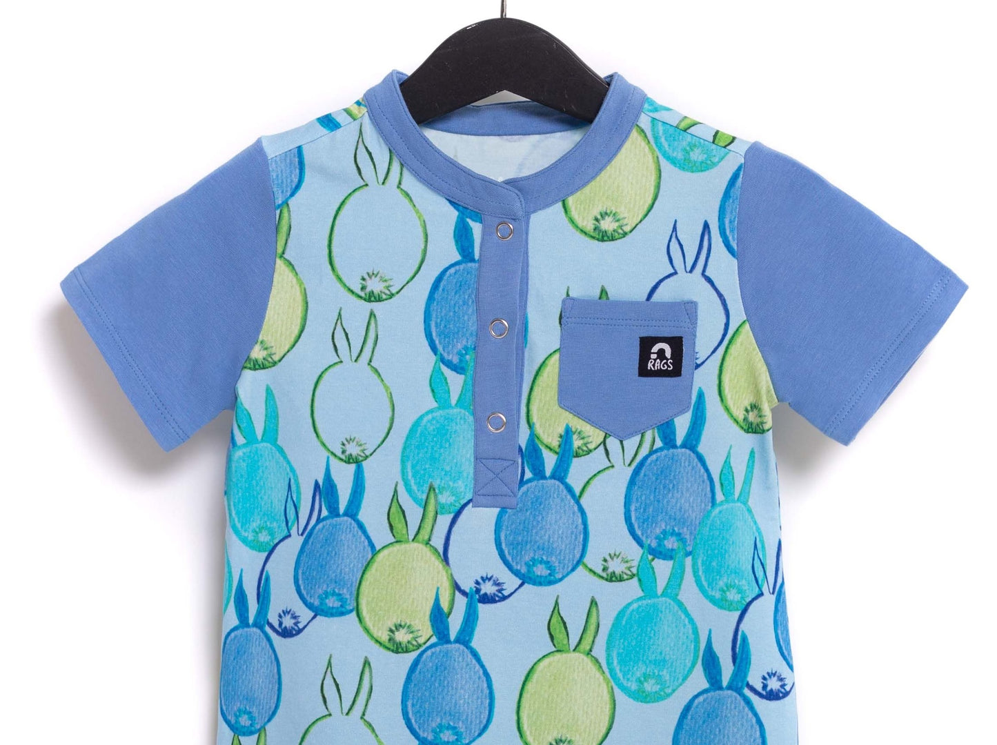 RAGS Apparel Kid's Short Sleeve Henley Pocket Rounded Tee Blue Size 11-12Y