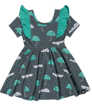RAGS Apparel Kid's Short Sleeve Ruffle Swing Dress Green Size 2T