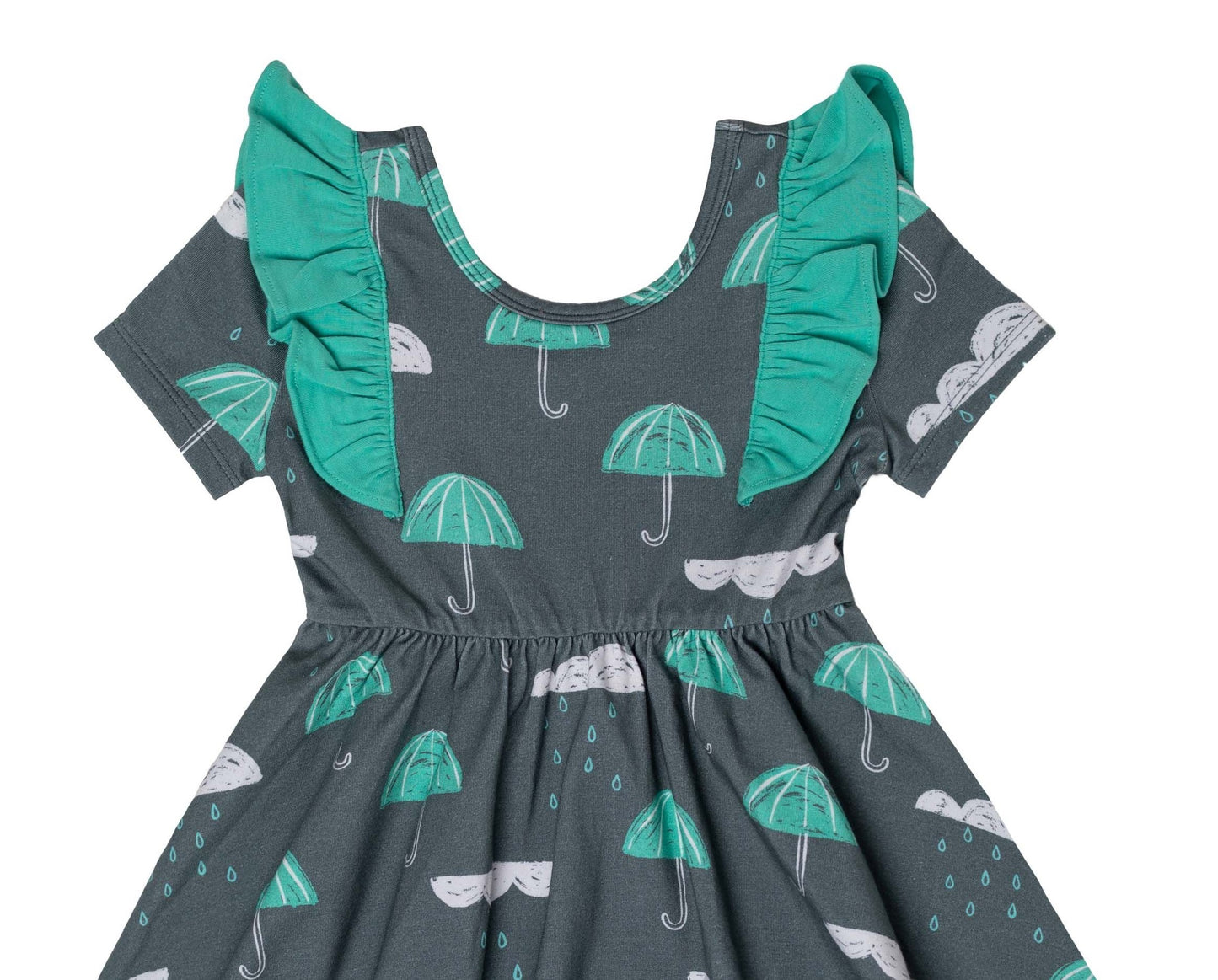 RAGS Apparel Kid's Short Sleeve Ruffle Swing Dress Green Size 2T