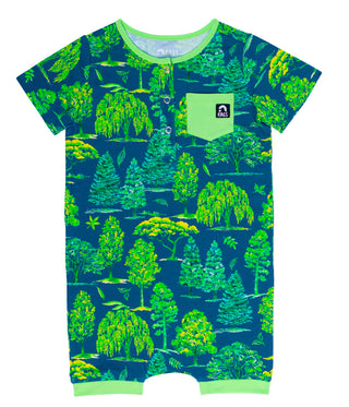 RAGS Apparel Kid's Short Sleeve Henley Pocket Short Rag Romper Blue Size 2T