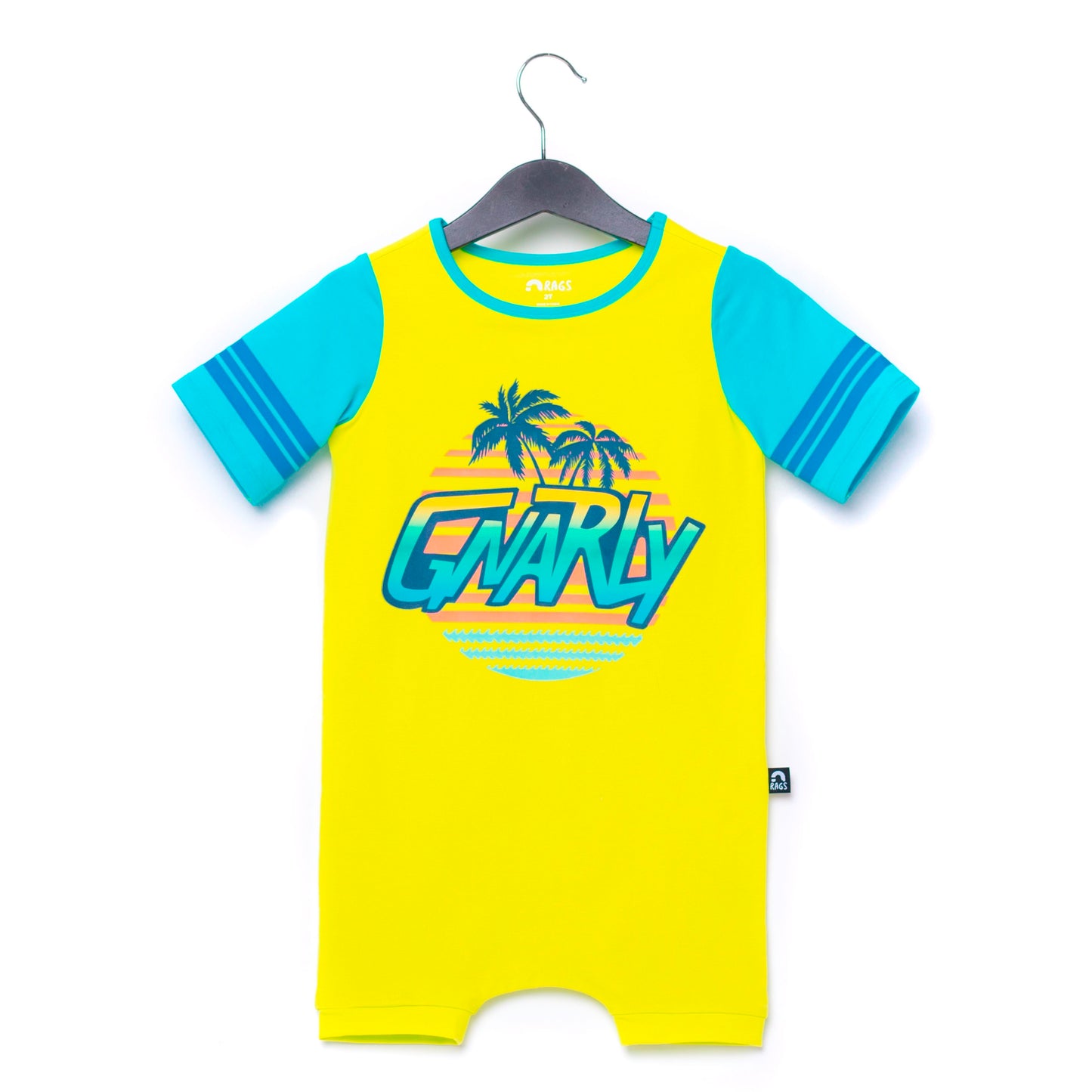 RAGS Apparel Kid's Short Sleeve Short Rag Romper Yellow Size 2T