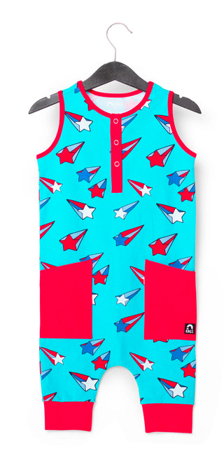 RAGS Apparel Kid's Tank Henley Capri Hip Pocket Rag Romper Blue Size 2T