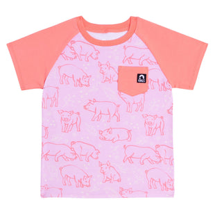 RAGS Apparel Kid's Short Raglan Sleeve Pocket Rounded Tee Pink Size 2T