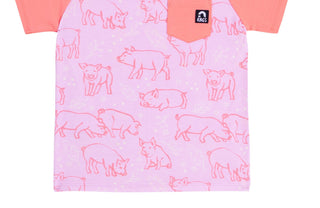 RAGS Apparel Kid's Short Raglan Sleeve Pocket Rounded Tee Pink Size 2T