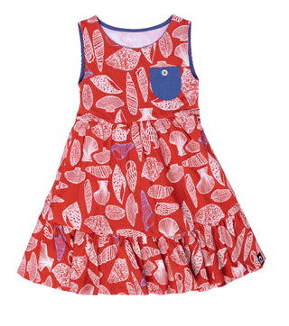 RAGS Apparel Kid's Short Sleeve Button Pocket Tiered Dress Red Size 2T
