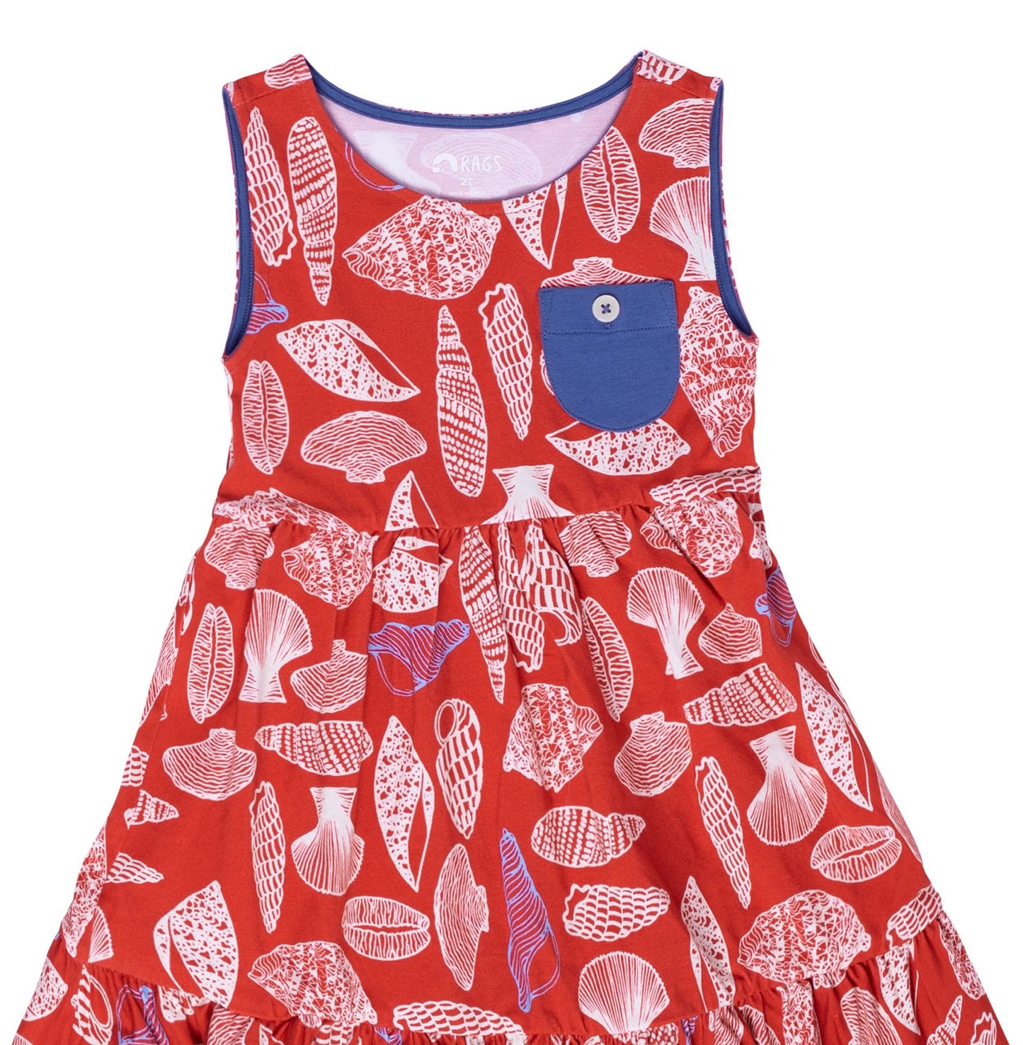 RAGS Apparel Kid's Short Sleeve Button Pocket Tiered Dress Red Size 2T