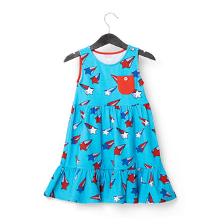 RAGS Apparel Kid's Sleeveless Button Pocket Tiered Dress Blue Size 3-4