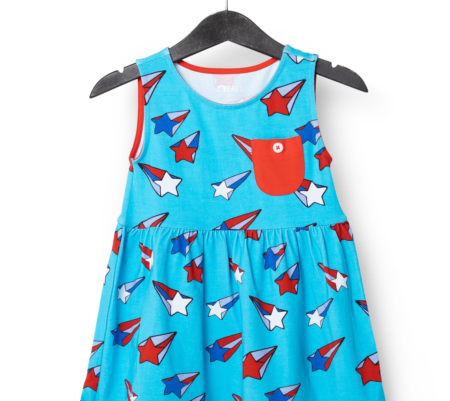 RAGS Apparel Kid's Sleeveless Button Pocket Tiered Dress Blue Size 3-4