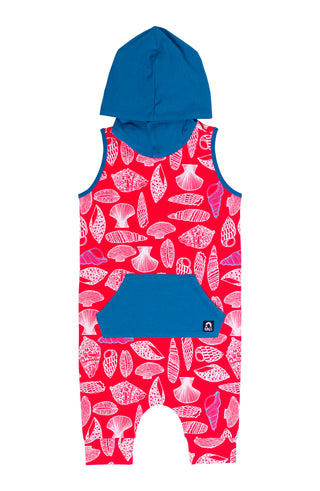 RAGS Apparel Kid's Tank Kangaroo Pocket Hooded Capri Rag Romper Red Size 18-24M