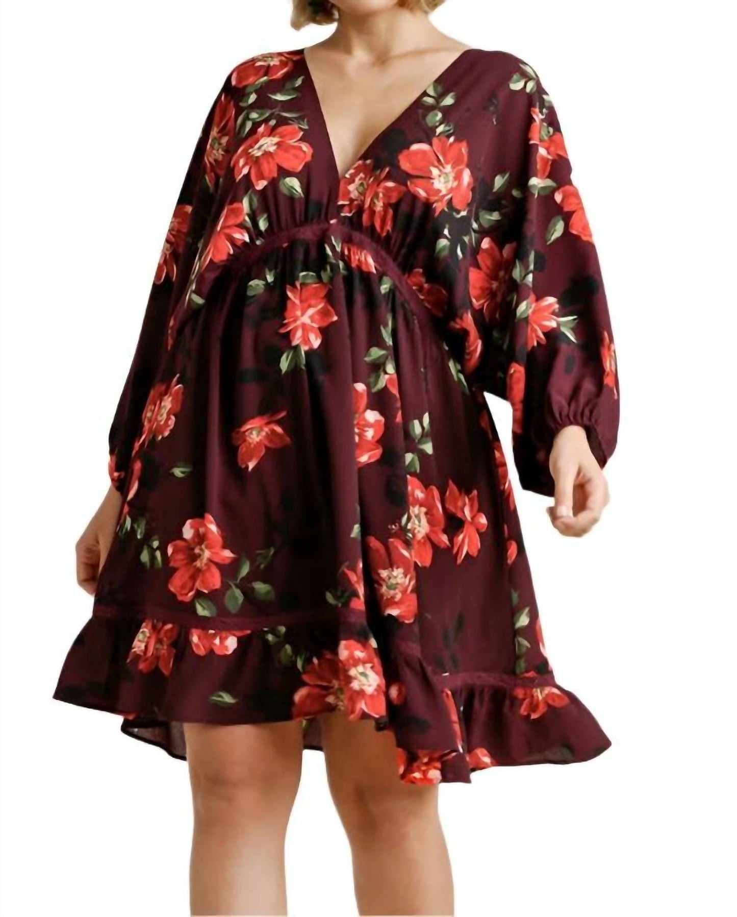 Umgee - Floral Print Balloon Sleeve Dress