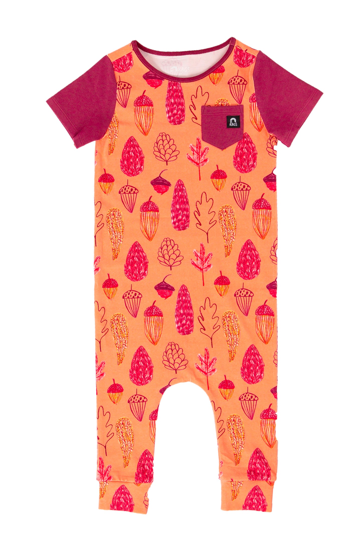 RAGS Apparel Kid's Short Sleeve Pocket Rag Romper Orange Size 12-18M
