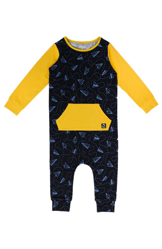 RAGS Apparel Kid's Long Sleeve Kangaroo Pocket Rag Romper Black Size 2T