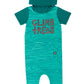 RAGS Apparel Kid's Short Sleeve Kangaroo Pocket Hooded Rag Romper Green Size 2T