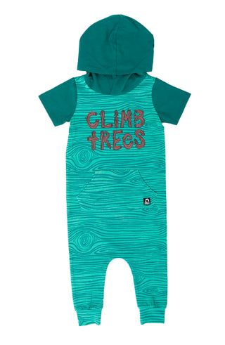 RAGS Apparel Kid's Short Sleeve Kangaroo Pocket Hooded Rag Romper Green Size 2T