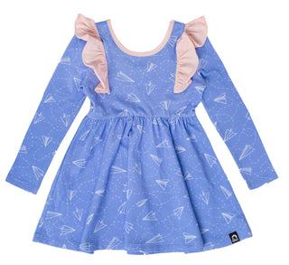 RAGS Apparel Kid's Long Sleeve Ruffle Swing Dress Blue Size 2T