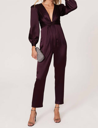 Mac Duggal - Front Twist Puff Sleeve Deep V Neck Jumpsuit
