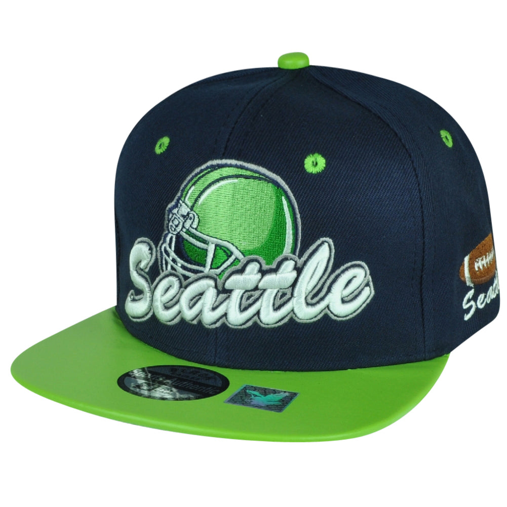 Black Eagles Seattle Navy Two Toned Football Snapback Green Flat Bill Hat Cap