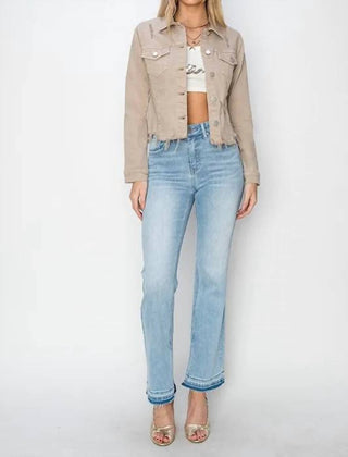 Risen - Full Size Raw Hem Button Up Cropped Denim Jacket Plus Size