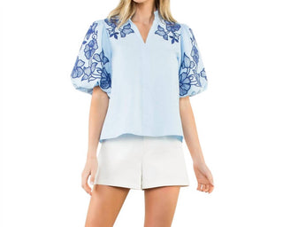Thml - Embroidered Puff Sleeve Textured Top