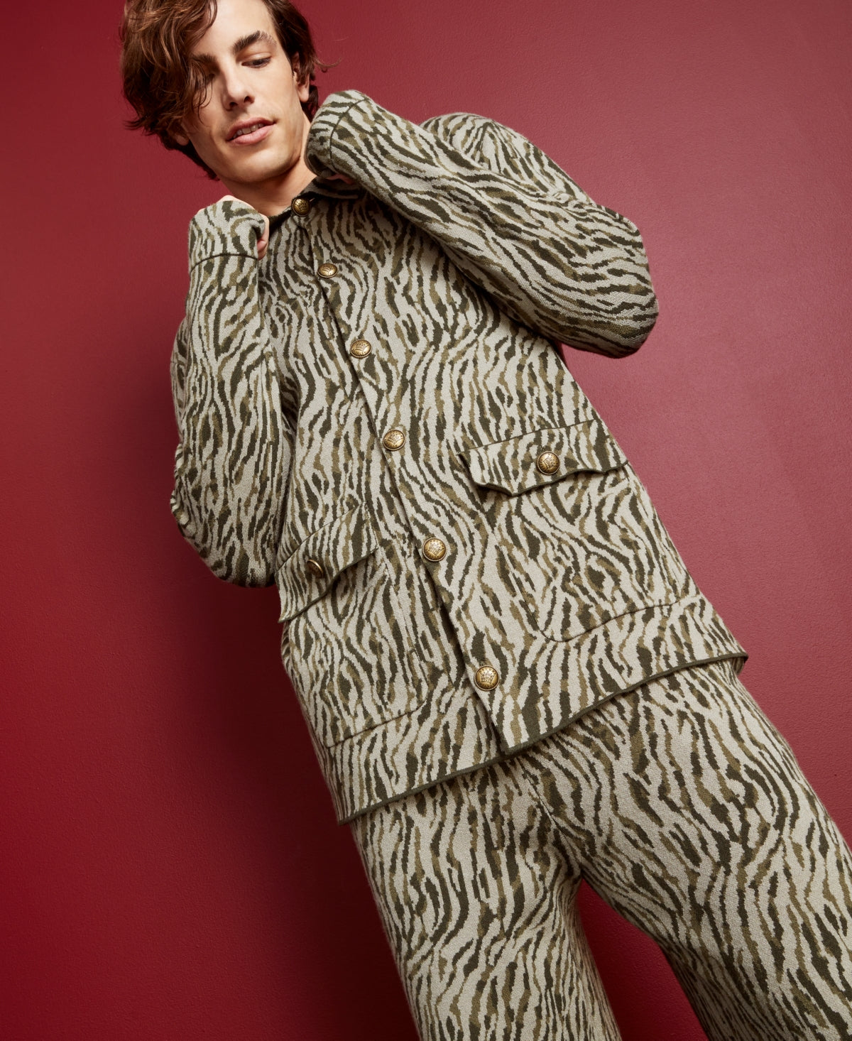 Mens Relaxed Fit Jacquard Sweater Jacket