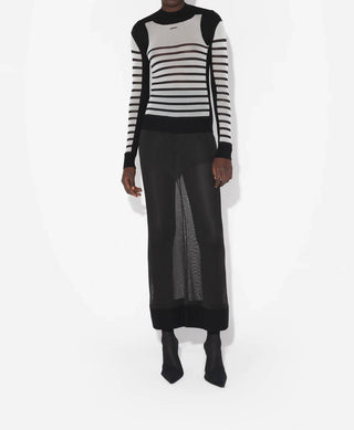Jean Paul Gaultier - Mix Mesh And Knit Long Sleeves Pullover Printed "mariniere"
