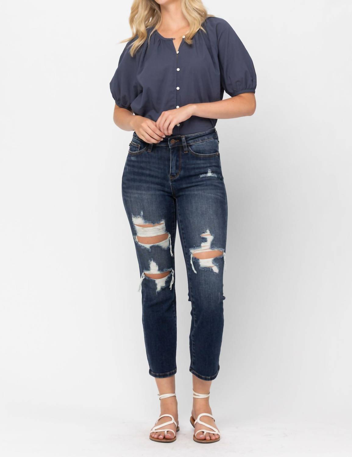 Judy Blue - Mid Rise Crop Leg Straight Jean