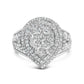 Sterling Silver 1 Cttw Diamond Pear-Shaped Triple Halo Cluster Ring
