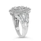 Sterling Silver 1 Cttw Diamond Pear-Shaped Triple Halo Cluster Ring