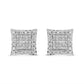 18K White Gold 1.00 Cttw Round and Princess-Cut Diamond Halo Square Stud Earring (G-H Color, SI1-SI2 Clarity)
