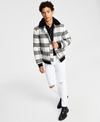 Men's Loki Fleece Collar Plaid Jacket - White